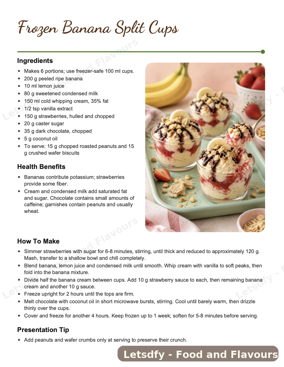 English sample page: Frozen Banana Split Cups