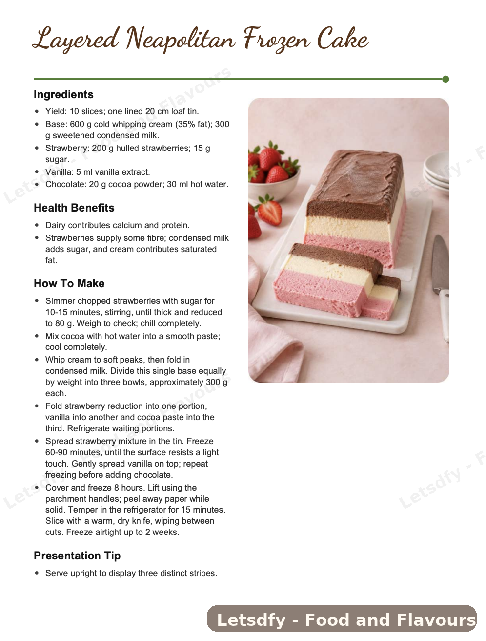 English sample page: Layered Neapolitan Frozen Cake